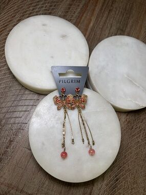 215 Pilgrim Gold Butterfly Dangle Earrings with Coral Beads